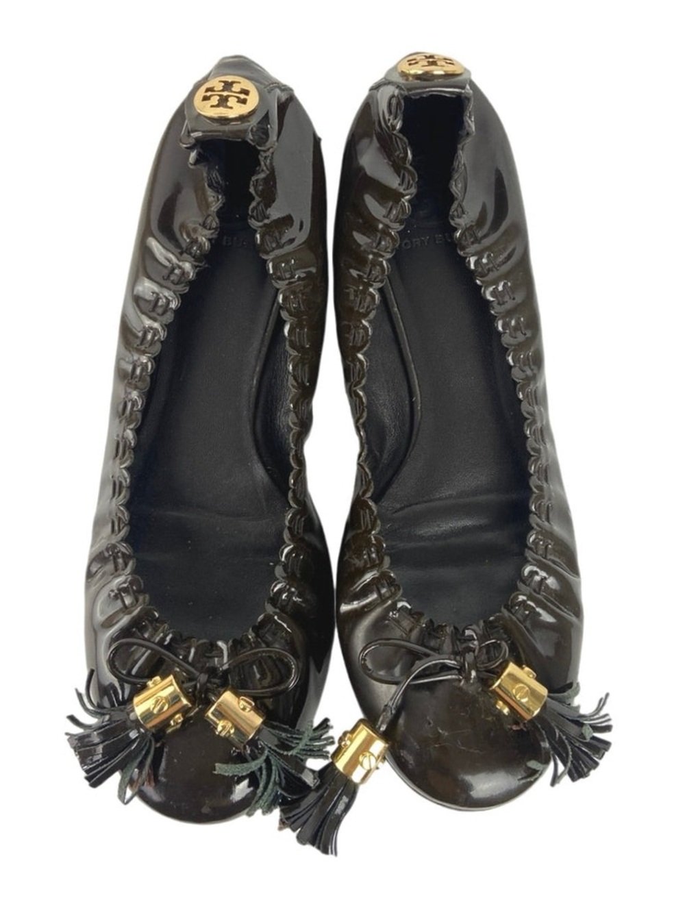 Tory Burch Black Reese Tassel Ballet Bow Flats, NEW